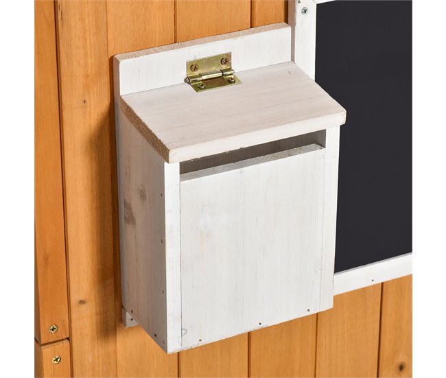 Conforama Outsunny Casa Infantil De Madera Casita De Juegos Para Niños De +3 Años Con Mesita Banco Buzón Pizarra Macetero Ventanas Y Puerta Para Exterior 122x108x135 5 Cm Natural