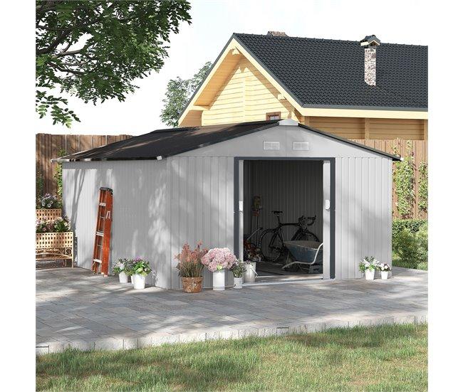 Conforama Outsunny Caseta De Jardín Exterior 12 4 M² 340x386x200 Cm Cobertizo De Jardín Exterior Con Puerta Corredera Techo Inclinado Base Refuerzo (Suelo NO Incluido) Y 4 Ventanas Blanco