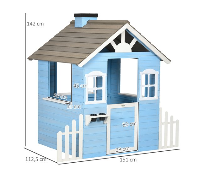 Conforama Outsunny Casita Infantil De Madera Casa De Juegos Exterior Para Niños De 3-7 Años Con Puerta Ventanas Macetas Y Vallas Laterales 151x112 5x142 Cm Azul