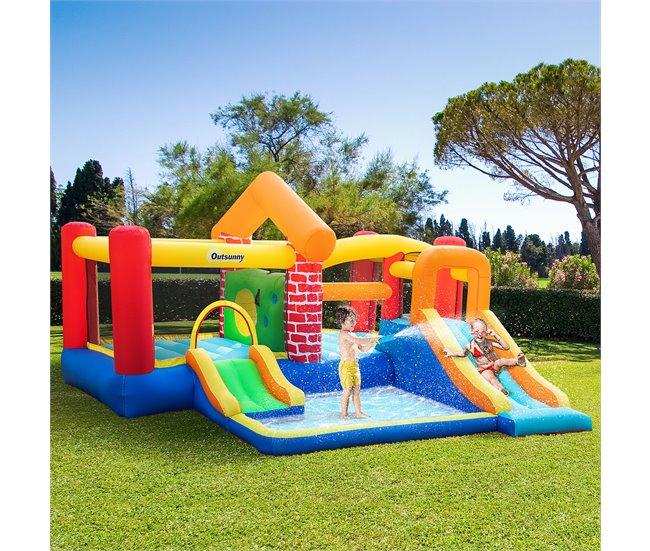 Conforama Outsunny Castillo Hinchable Con 2 Toboganes 2 Camas De Salto Y Piscina Para Niños +3 Años Incluye Inflador Y Bolsa De Transporte Para Interior Exterior 380x370x230 Cm Multicolor