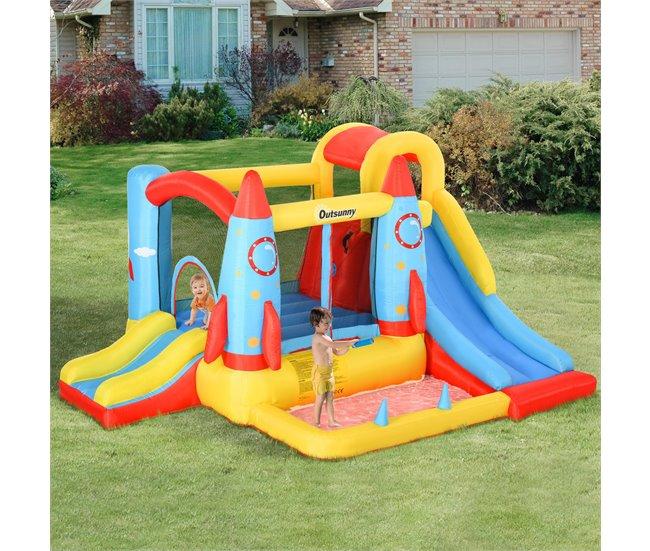 Conforama Outsunny Castillo Hinchable Con 2 Toboganes Cama De Salto Y Piscina Para Niños +3 Años Con Inflador Y Bolsa De Transporte Para Interior Exterior 330x265x185 Cm Multicolor