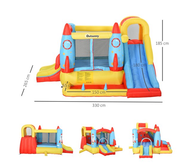 Conforama Outsunny Castillo Hinchable Con 2 Toboganes Cama De Salto Y Piscina Para Niños +3 Años Con Inflador Y Bolsa De Transporte Para Interior Exterior 330x265x185 Cm Multicolor