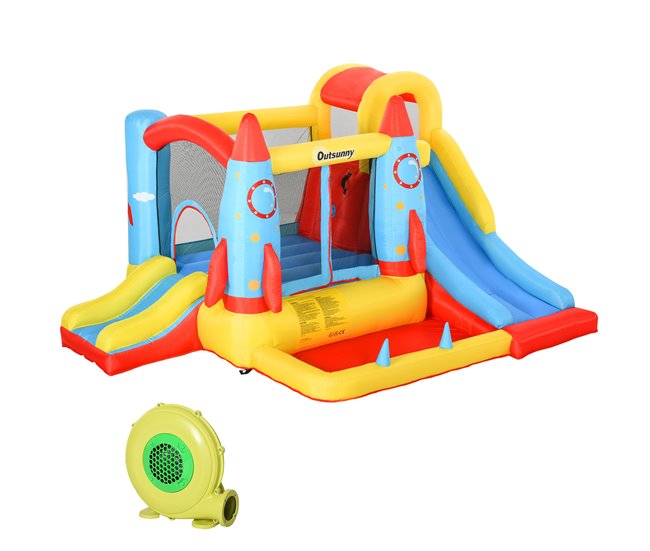 Conforama Outsunny Castillo Hinchable con 2 Toboganes Cama de Salto y Piscina para Niños +3 Años con Inflador y Bolsa de Transporte para Interior Exterior 330x265x185 cm Multicolor