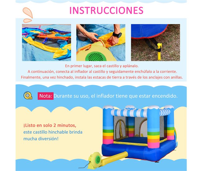 Conforama Outsunny Castillo Hinchable Con Cama De Salto Y Piscina Para Niños De +3 Años Incluye Inflador Y Bolsa De Transporte Para Interior Exterior 280x170x155 Cm Multicolor