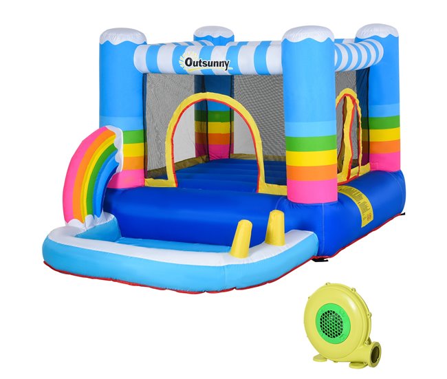 Conforama Outsunny Castillo Hinchable con Cama de Salto y Piscina para Niños de +3 Años Incluye Inflador y Bolsa de Transporte para Interior Exterior 280x170x155 cm Multicolor