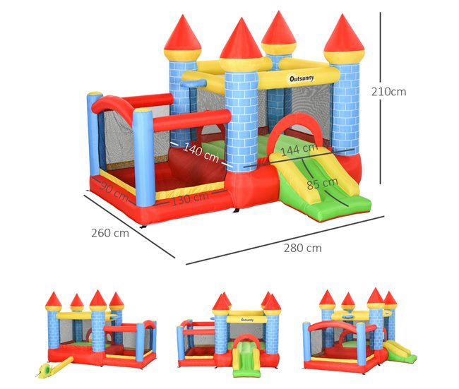 Conforama Outsunny Castillo Hinchable Infantil Con Tobogán Cama De Salto Inflador Y Bolsa De Transporte Para Interior Y Exterior 280x260x210 Cm Multicolor