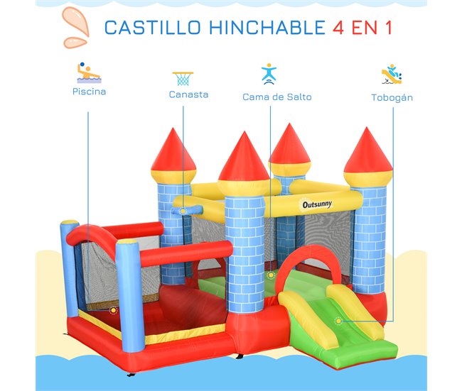 Conforama Outsunny Castillo Hinchable Infantil Con Tobogán Cama De Salto Inflador Y Bolsa De Transporte Para Interior Y Exterior 280x260x210 Cm Multicolor