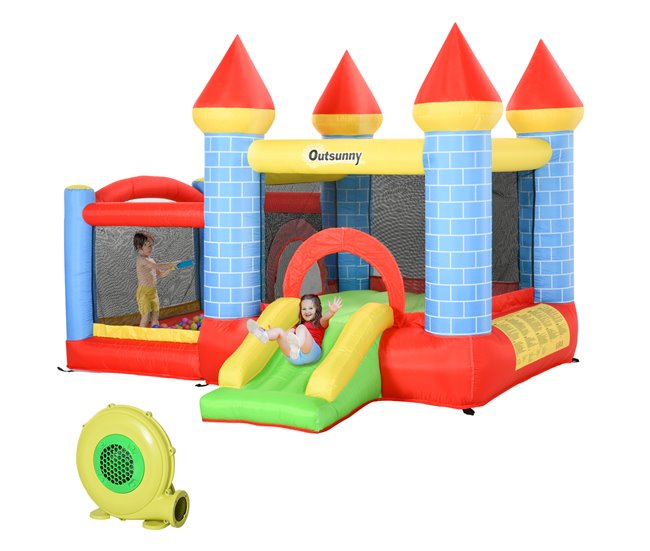 Conforama Outsunny Castillo Hinchable Infantil con Tobogán Cama de Salto Inflador y Bolsa de Transporte para Interior y Exterior 280x260x210 cm Multicolor