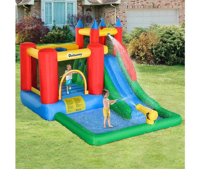 Conforama Outsunny Castillo Hinchable Para Niños +3 Años Castillo Inflable Con Inflador Parque Acuático Con Tobogán Trampolín Piscina Y Bolsa De Transporte 330x245x215 Cm Multicolor