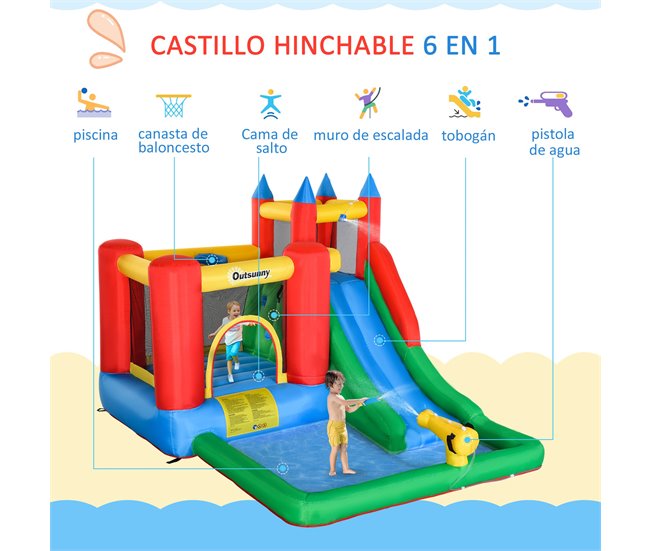 Conforama Outsunny Castillo Hinchable Para Niños +3 Años Castillo Inflable Con Inflador Parque Acuático Con Tobogán Trampolín Piscina Y Bolsa De Transporte 330x245x215 Cm Multicolor