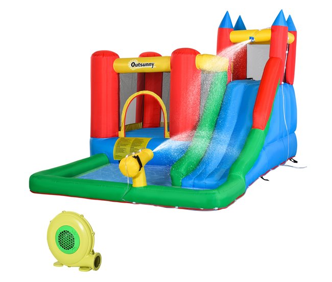 Conforama Outsunny Castillo Hinchable para Niños +3 Años Castillo Inflable con Inflador Parque Acuático con Tobogán Trampolín Piscina y Bolsa de Transporte 330x245x215 cm Multicolor
