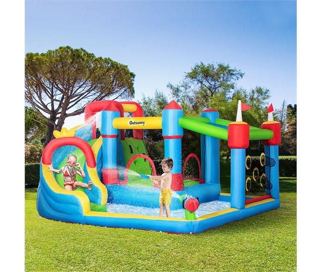 Conforama Outsunny Castillo Hinchable Para Niños Castillo Inflable Infantil Con Tobogán Cama De Salto Piscina Muro De Escalada Inflador Y Bolsa De Transporte 390x300x197 Cm Multicolor