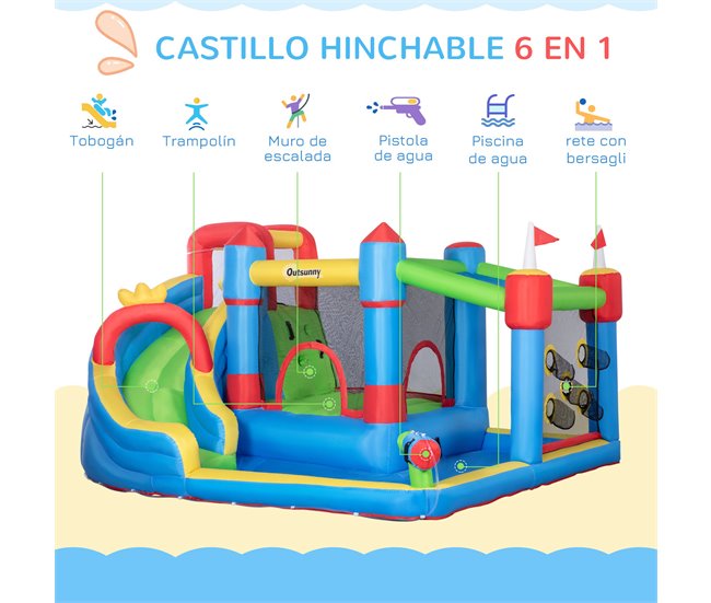Conforama Outsunny Castillo Hinchable Para Niños Castillo Inflable Infantil Con Tobogán Cama De Salto Piscina Muro De Escalada Inflador Y Bolsa De Transporte 390x300x197 Cm Multicolor