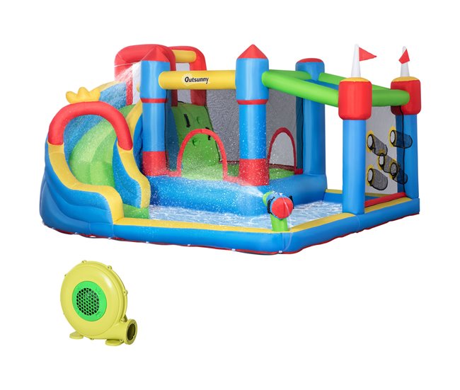 Conforama Outsunny Castillo Hinchable para Niños Castillo Inflable Infantil con Tobogán Cama de Salto Piscina Muro de Escalada Inflador y Bolsa de Transporte 390x300x197 cm Multicolor