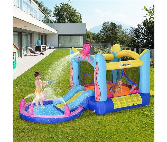 Conforama Outsunny Castillo Hinchable Para Niños Con Patrón De Pulpo Castillo Inflable Infantil Con Tobogán Cama De Salto Piscina Inflador Y Bolsa De Transporte 360x175x180 Cm Multicolor