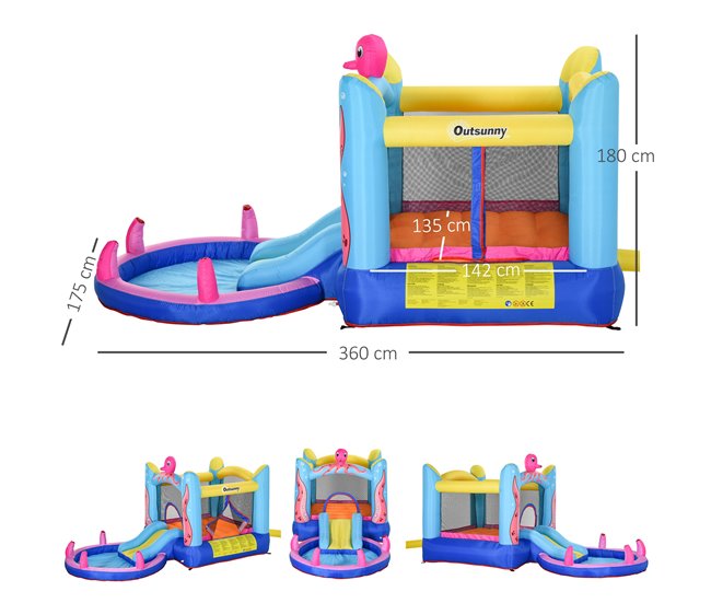 Conforama Outsunny Castillo Hinchable Para Niños Con Patrón De Pulpo Castillo Inflable Infantil Con Tobogán Cama De Salto Piscina Inflador Y Bolsa De Transporte 360x175x180 Cm Multicolor