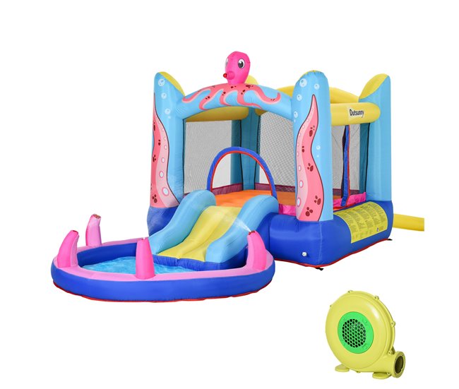 Conforama Outsunny Castillo Hinchable para Niños con Patrón de Pulpo Castillo Inflable Infantil con Tobogán Cama de Salto Piscina Inflador y Bolsa de Transporte 360x175x180 cm Multicolor