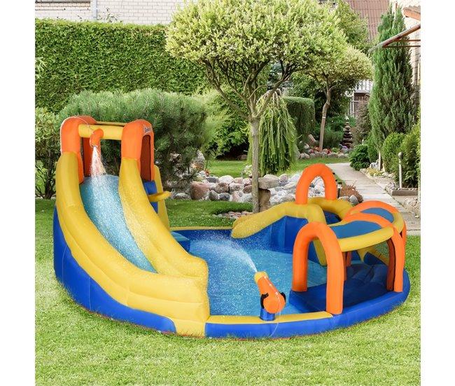 Conforama Outsunny Castillo Hinchable Para Niños De 3-8 Años Castillo Inflable Con Inflador Parque Acuático Con Cesta De Baloncesto Piscina Tobogán Y Bolsa De Transporte 435x435x200 Cm Multicolor