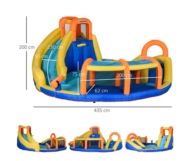 Conforama Outsunny Castillo Hinchable Para Niños De 3-8 Años Castillo Inflable Con Inflador Parque Acuático Con Cesta De Baloncesto Piscina Tobogán Y Bolsa De Transporte 435x435x200 Cm Multicolor