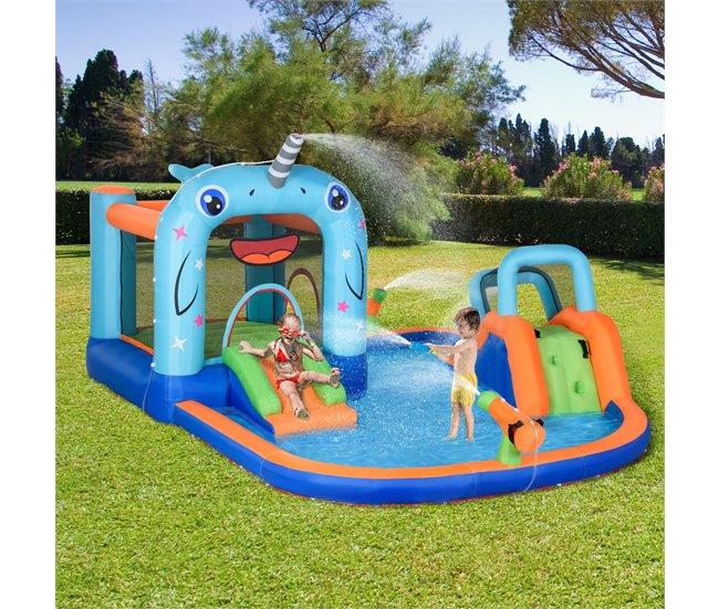 Conforama Outsunny Castillo Hinchable Para Niños De 3-8 Años Castillo Inflable Con Tobogán Trampolín Piscina Parque Acuático Con Inflador Y Bolsa De Transporte Para Exterior 420x370x230 Cm Multicolor
