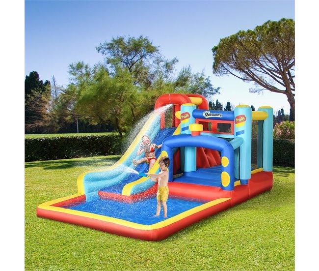 Conforama Outsunny Castillo Hinchable Para Niños De 3-8 Años Castillo Inflable Con Soplador Parque Acuático Con Tobogán Trampolín Piscina Bolsa De Transporte 435x245x200 Cm Multicolor