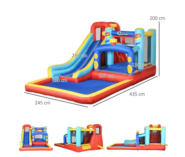 Conforama Outsunny Castillo Hinchable Para Niños De 3-8 Años Castillo Inflable Con Soplador Parque Acuático Con Tobogán Trampolín Piscina Bolsa De Transporte 435x245x200 Cm Multicolor