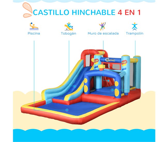 Conforama Outsunny Castillo Hinchable Para Niños De 3-8 Años Castillo Inflable Con Soplador Parque Acuático Con Tobogán Trampolín Piscina Bolsa De Transporte 435x245x200 Cm Multicolor