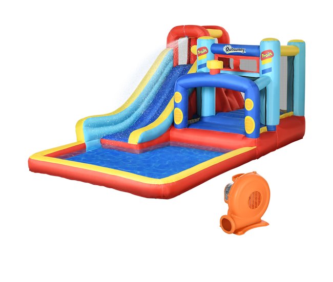 Conforama Outsunny Castillo Hinchable para Niños de 3-8 Años Castillo Inflable con Soplador Parque Acuático con Tobogán Trampolín Piscina Bolsa de Transporte 435x245x200 cm Multicolor