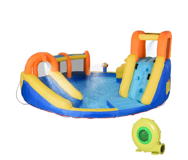 Conforama Outsunny Castillo Hinchable para Niños de 3-8 Años Castillo Inflable con Inflador Parque Acuático con Cesta de Baloncesto Piscina Tobogán y Bolsa de Transporte 435x435x200 cm Multicolor