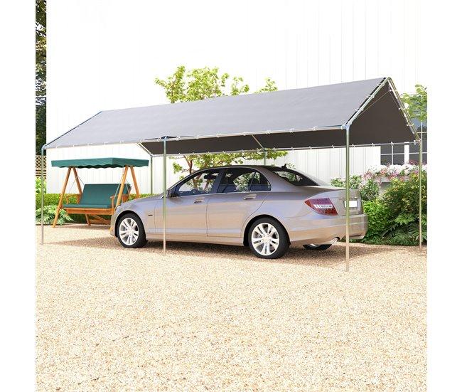 Conforama Outsunny Cochera Exterior 3x6 M Carpa Garaje Para Coche Impermeable Con Toldo De Tela PE Y Marco De Acero Galvanizado Pabellón Gazebo Para Jardín Patio Gris
