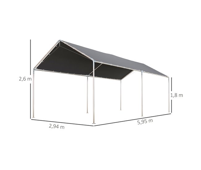 Conforama Outsunny Cochera Exterior 3x6 M Carpa Garaje Para Coche Impermeable Con Toldo De Tela PE Y Marco De Acero Galvanizado Pabellón Gazebo Para Jardín Patio Gris