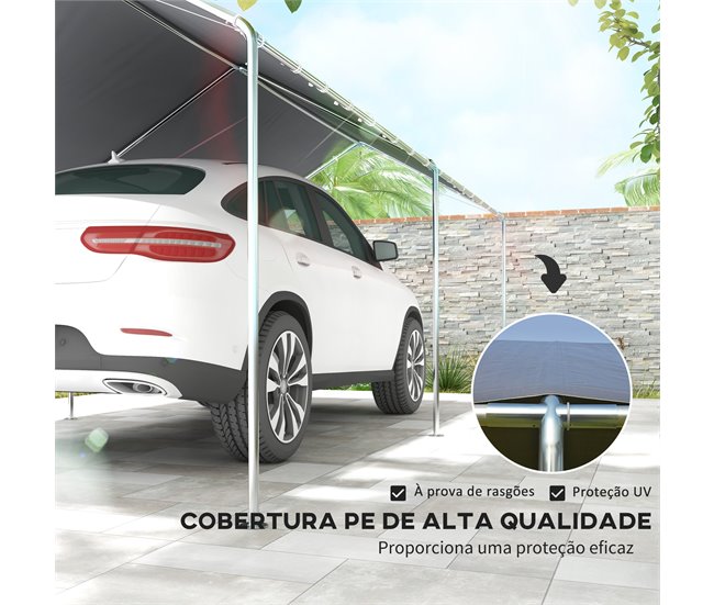 Conforama Outsunny Cochera Exterior 3x6 M Carpa Garaje Para Coche Impermeable Con Toldo De Tela PE Y Marco De Acero Galvanizado Pabellón Gazebo Para Jardín Patio Gris