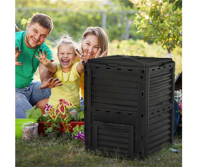 Conforama Outsunny Compostador Capacidad De 300L Compostera Orgánica Para Producción Abono De Jardín Exterior Con 48 Respiraderos 60 5x60 5x81 5 Cm Negro