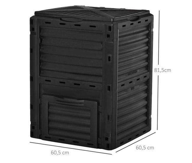 Conforama Outsunny Compostador Capacidad De 300L Compostera Orgánica Para Producción Abono De Jardín Exterior Con 48 Respiraderos 60 5x60 5x81 5 Cm Negro