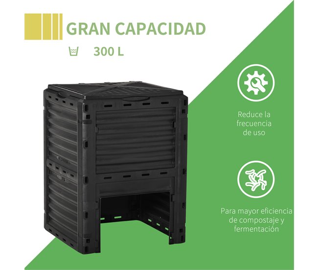 Conforama Outsunny Compostador Capacidad De 300L Compostera Orgánica Para Producción Abono De Jardín Exterior Con 48 Respiraderos 60 5x60 5x81 5 Cm Negro