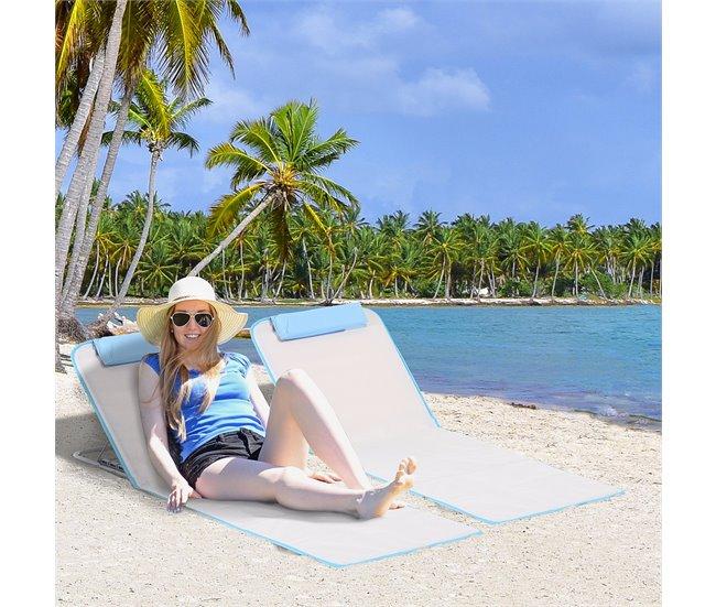 Conforama Outsunny Conjunto De 2 Esterillas De Playa Plegable Esterillas Con Respaldo Reclinable En 5 Niveles Reposacabezas Y Bolsa De Transporte 134x48x33-43 Cm Beige