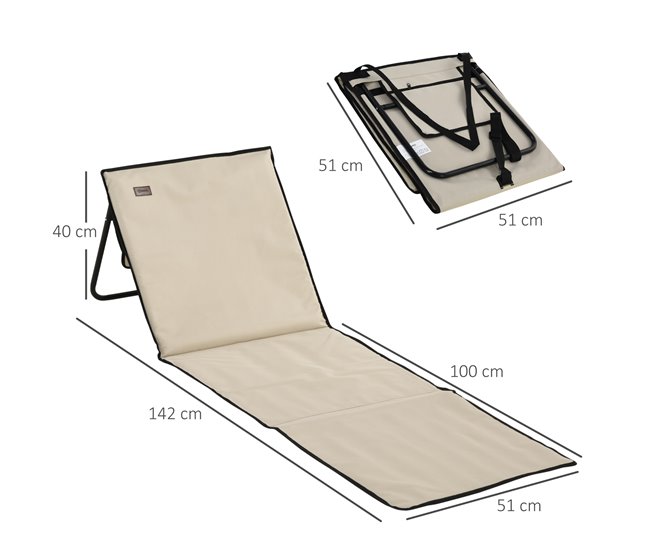 Conforama Outsunny Conjunto De 2 Esterillas De Playa Plegable Esteras Acolchadas Con Respaldo Reclinable Y Bolsa De Transporte Para Jardín Camping 142x51x40 Cm Beige