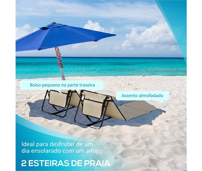 Conforama Outsunny Conjunto De 2 Esterillas De Playa Plegable Esteras Acolchadas Con Respaldo Reclinable Y Bolsa De Transporte Para Jardín Camping 142x51x40 Cm Beige