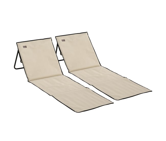 Conforama Outsunny Conjunto de 2 Esterillas de Playa Plegable Esteras Acolchadas con Respaldo Reclinable y Bolsa de Transporte para Jardín Camping 142x51x40 cm Beige