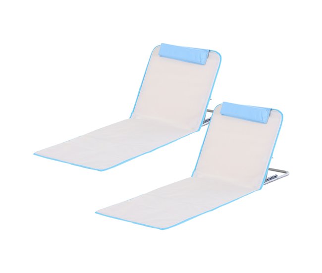 Conforama Outsunny Conjunto de 2 Esterillas de Playa Plegable Esterillas con Respaldo Reclinable en 5 Niveles Reposacabezas y Bolsa de Transporte 134x48x33-43 cm Beige