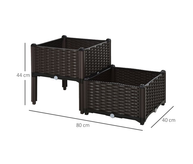 Conforama Outsunny Conjunto De 2 Macetas Cuadradas Jardinera Para Flores Y Vegetales Con Agujeros De Drenaje Y Patas Altas Para Exterior 40x40x26/44cm