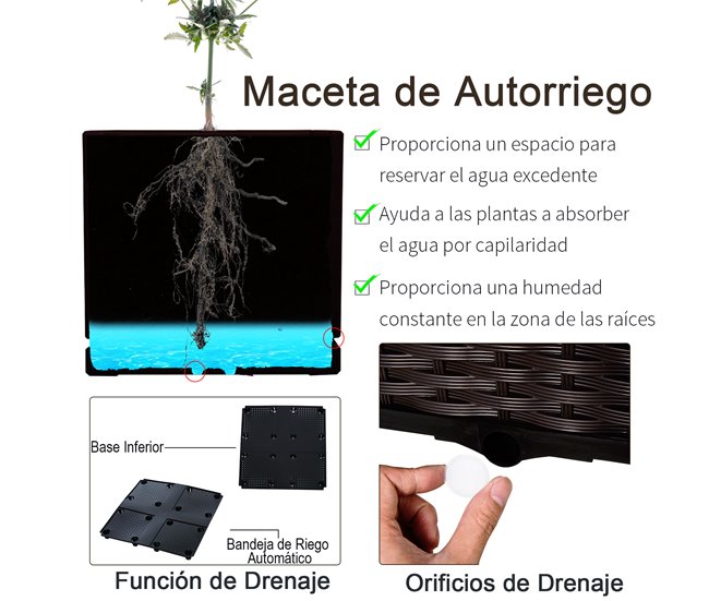 Conforama Outsunny Conjunto De 2 Macetas Cuadradas Jardinera Para Flores Y Vegetales Con Agujeros De Drenaje Y Patas Altas Para Exterior 40x40x26/44cm