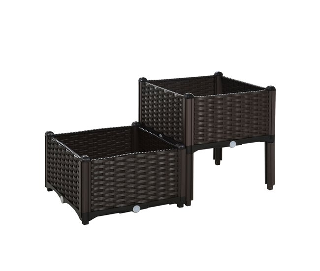 Conforama Outsunny Conjunto de 2 Macetas Cuadradas Jardinera para Flores y Vegetales con Agujeros de Drenaje y Patas Altas para Exterior 40x40x26/44cm