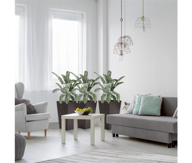 Conforama Outsunny Conjunto De 3 Macetas Cuadradas Para Plantas Flores 3 Maceteros Con Efecto De Símil Ratán Para Jardín Terraza Interior Y Exterior 36 5x36 5x61 Cm Marrón