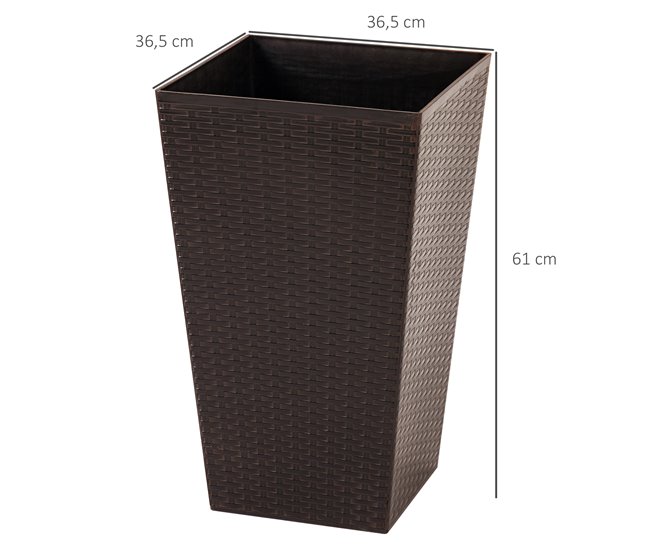 Conforama Outsunny Conjunto De 3 Macetas Cuadradas Para Plantas Flores 3 Maceteros Con Efecto De Símil Ratán Para Jardín Terraza Interior Y Exterior 36 5x36 5x61 Cm Marrón
