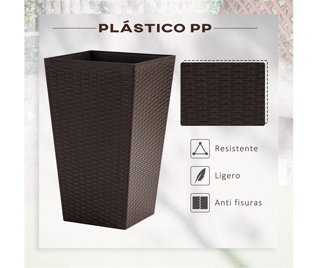 Conforama Outsunny Conjunto De 3 Macetas Cuadradas Para Plantas Flores 3 Maceteros Con Efecto De Símil Ratán Para Jardín Terraza Interior Y Exterior 36 5x36 5x61 Cm Marrón