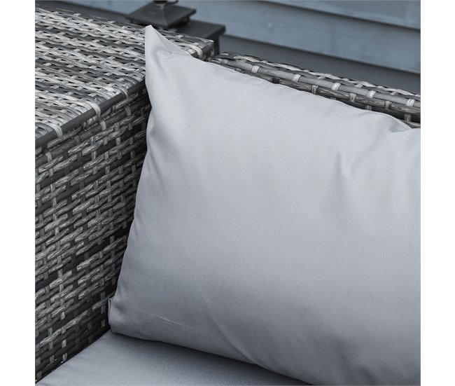 Conforama Outsunny Conjunto De 4 Muebles De Jardín De Ratán Con 2 Sofás Dobles Mesa Central Mesa Con Arcón Cojines Extraíbles Para Terraza Exterior 132x69x64 Cm Gris
