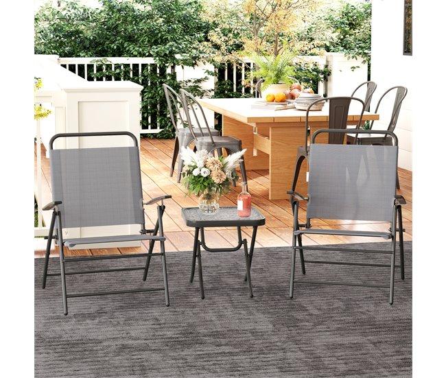 Conforama Outsunny Conjunto De Mesa Y Sillas De Terraza Exterior De 3 Piezas Muebles De Jardín Exterior Plegables Con Respaldo Regulable Tablero De Vidrio Y Estructura De Acero Gris