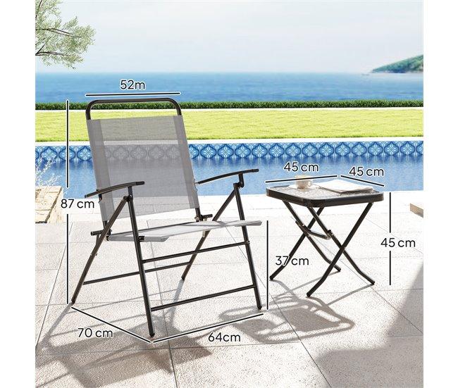 Conforama Outsunny Conjunto De Mesa Y Sillas De Terraza Exterior De 3 Piezas Muebles De Jardín Exterior Plegables Con Respaldo Regulable Tablero De Vidrio Y Estructura De Acero Gris