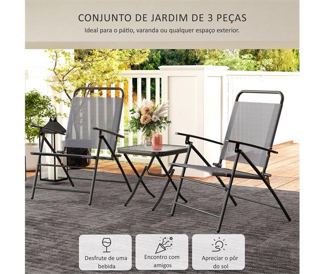 Conforama Outsunny Conjunto De Mesa Y Sillas De Terraza Exterior De 3 Piezas Muebles De Jardín Exterior Plegables Con Respaldo Regulable Tablero De Vidrio Y Estructura De Acero Gris